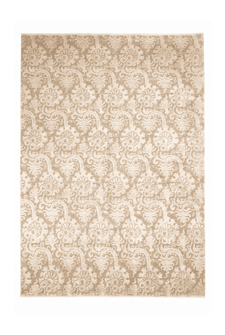 Ivory and camel damask Ghazni rug in wool and silk, 240×310cm, 4.5 tatami