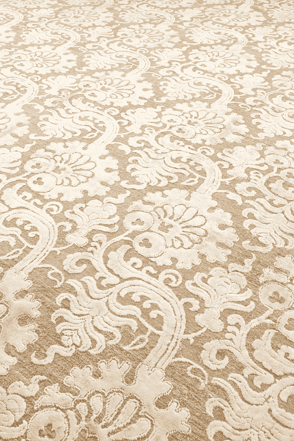 Damask detail in ivory and camel on Afghan Ghazni rug