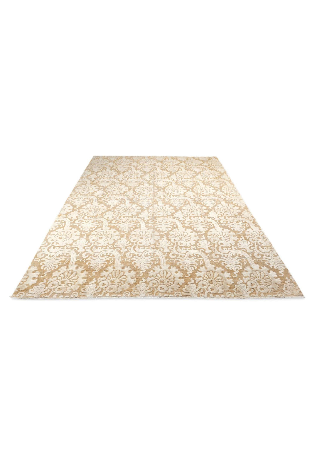 Borderless edge of ivory camel Ghazni hand-knotted rug