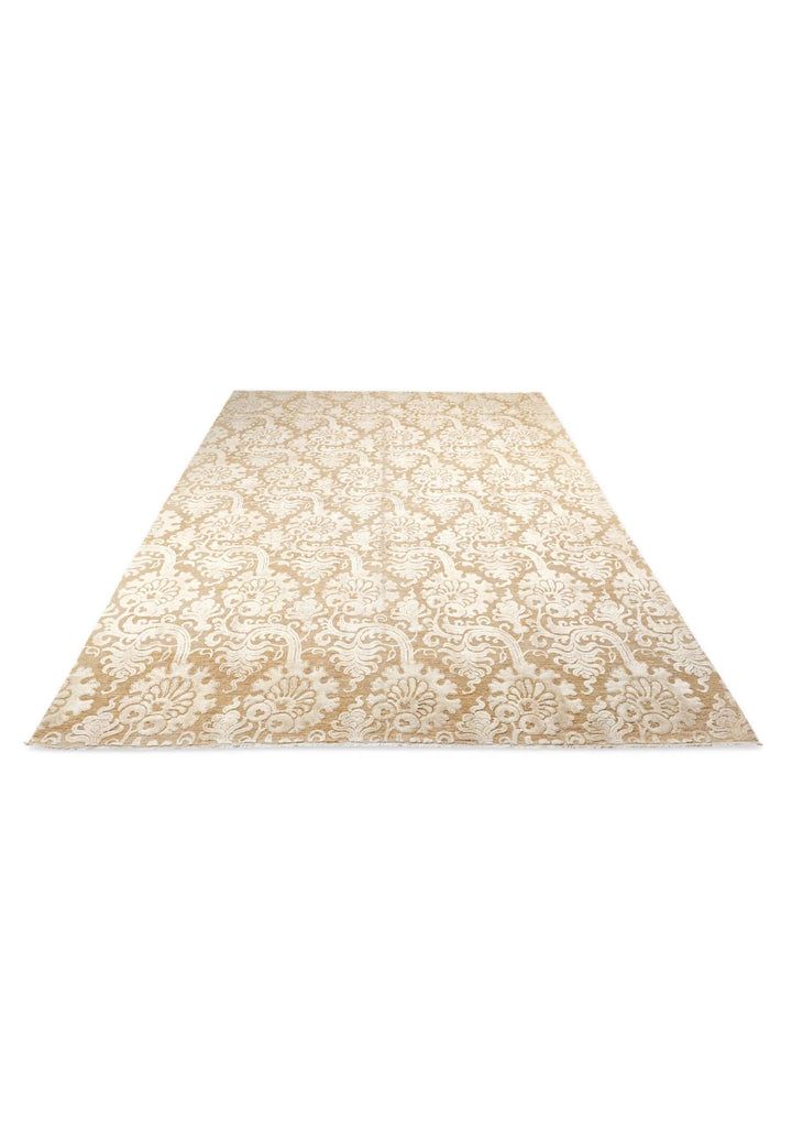 Borderless edge of ivory camel Ghazni hand-knotted rug