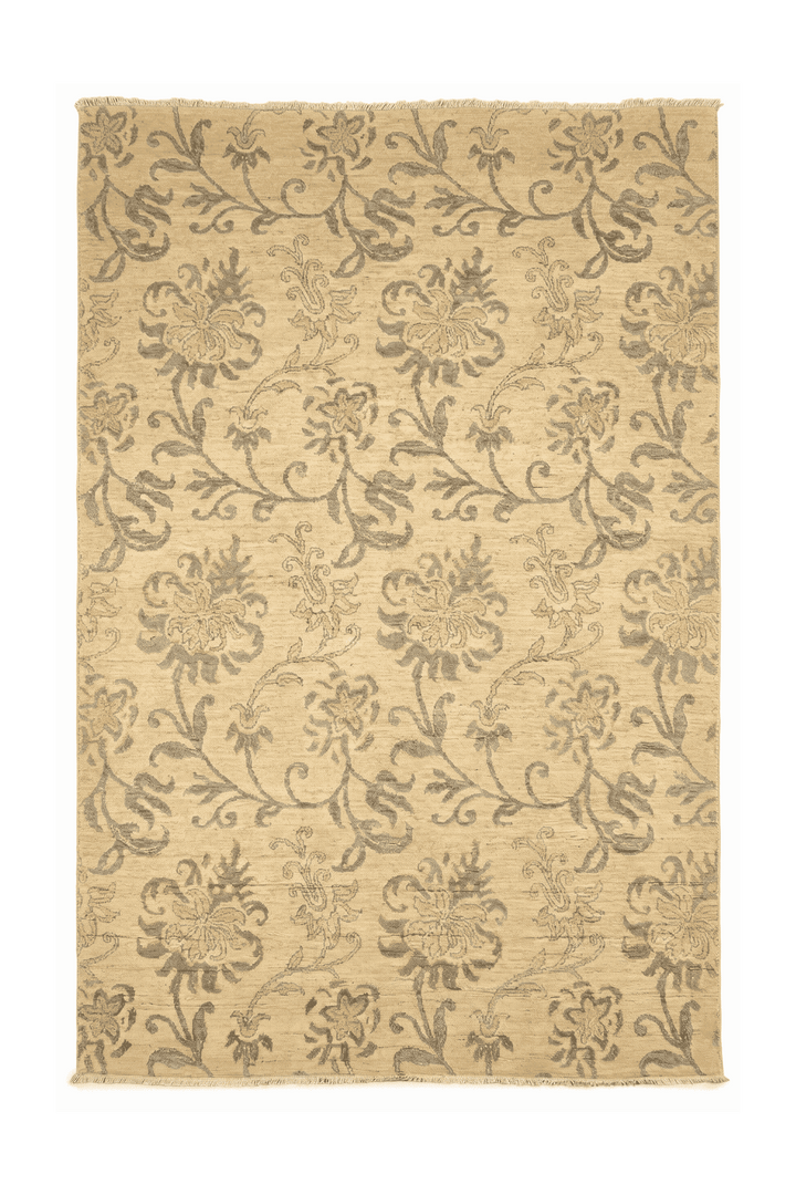 Champagne lily Afghan Gabbeh rug in hand-knotted wool and silk