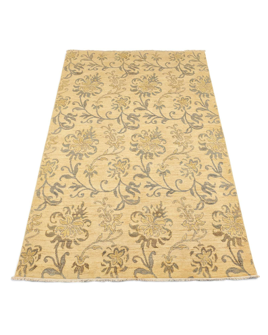 Border detail of champagne hand-knotted Afghan Gabbeh rug