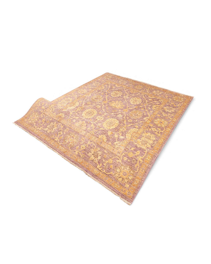Hand-knotted Afghan Gabbeh rug in mauve wool and silk