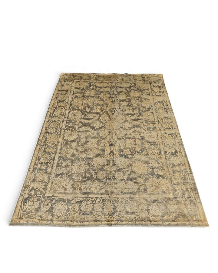 Wool and silk pile of charcoal gold Ghazni rug, 169×234cm