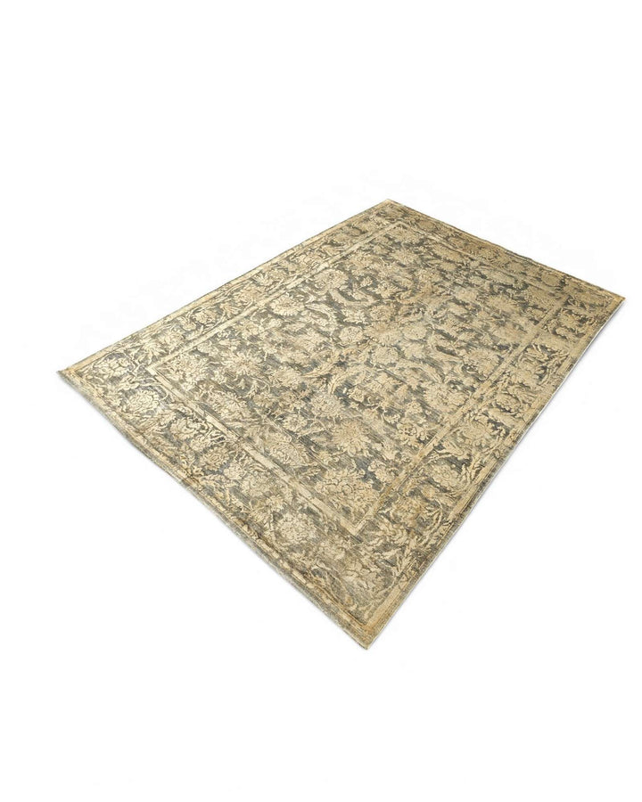Charcoal and gold floral rug for a bedroom, 2 tatami