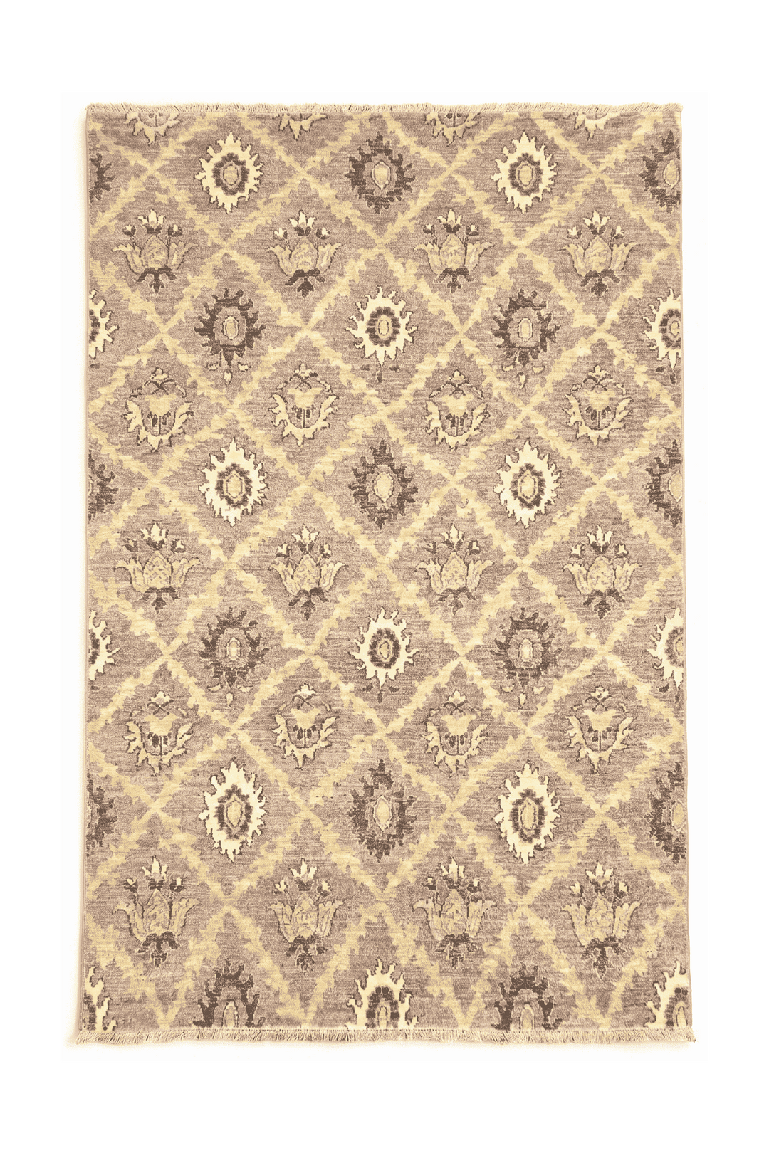 Wisteria purple trellis Afghan Gabbeh rug in wool and silk