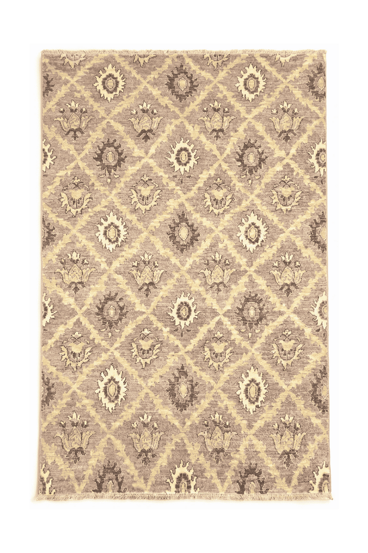 Wisteria purple trellis Afghan Gabbeh rug in wool and silk
