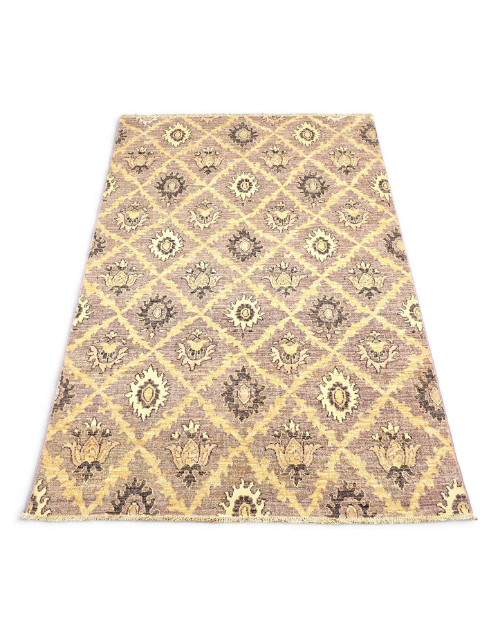 Wool and silk pile of wisteria trellis Gabbeh rug