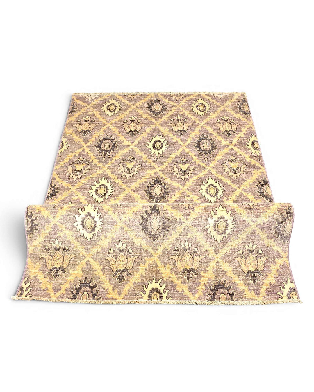 Fringe of wisteria purple Afghan Gabbeh wool and silk rug