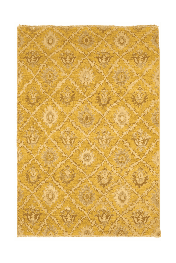 Deep yellow trellis Afghan Gabbeh rug in wool and silk