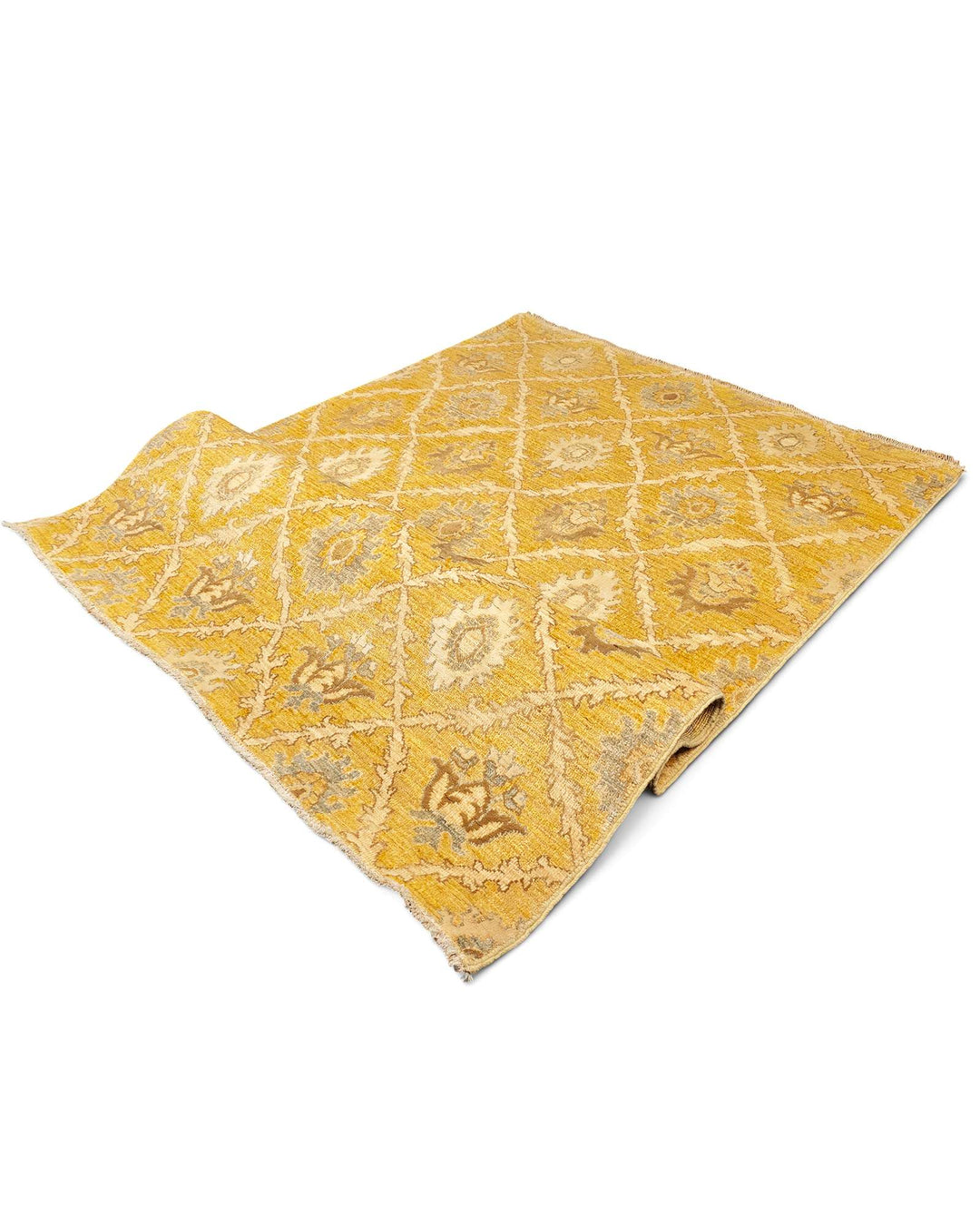 One-of-a-kind deep yellow trellis Afghan Gabbeh rug