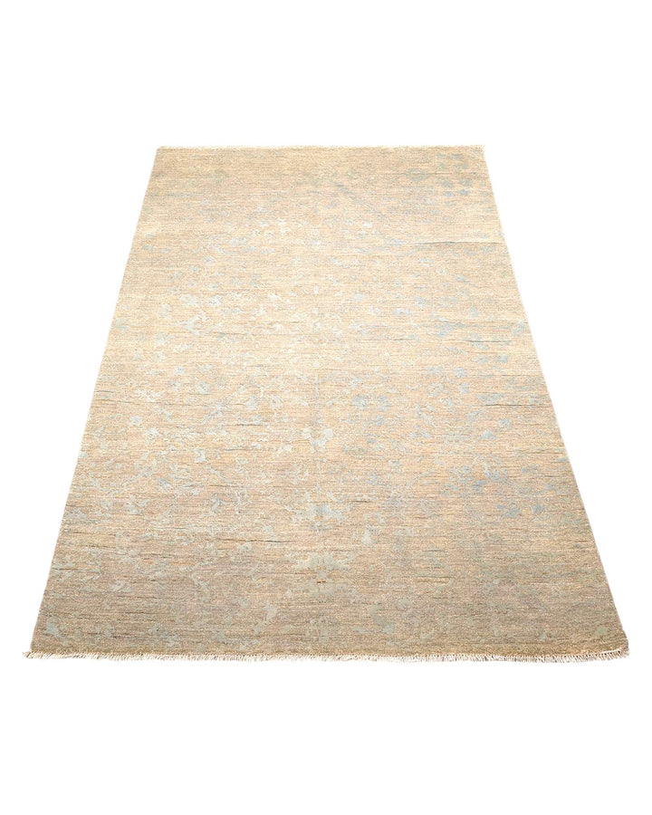 Wool and silk pile of pale green Gabbeh rug