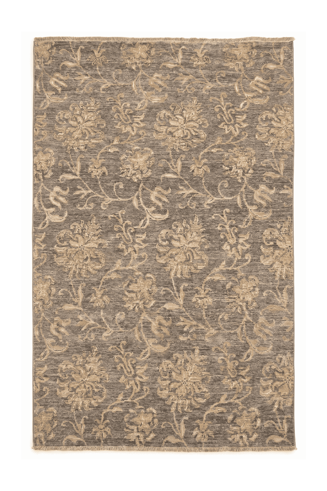 Smoke grey and rose Afghan Gabbeh rug in wool and silk