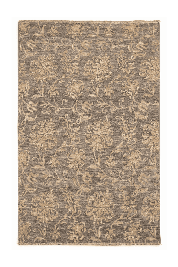 Smoke grey and rose Afghan Gabbeh rug in wool and silk