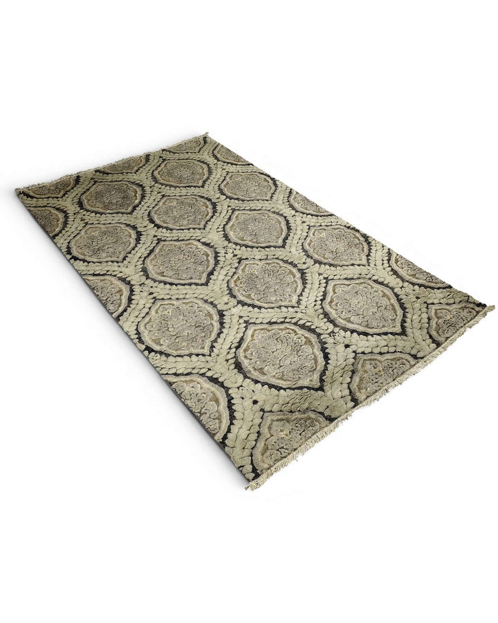 One-of-a-kind charcoal Afghan Gabbeh wool and silk rug