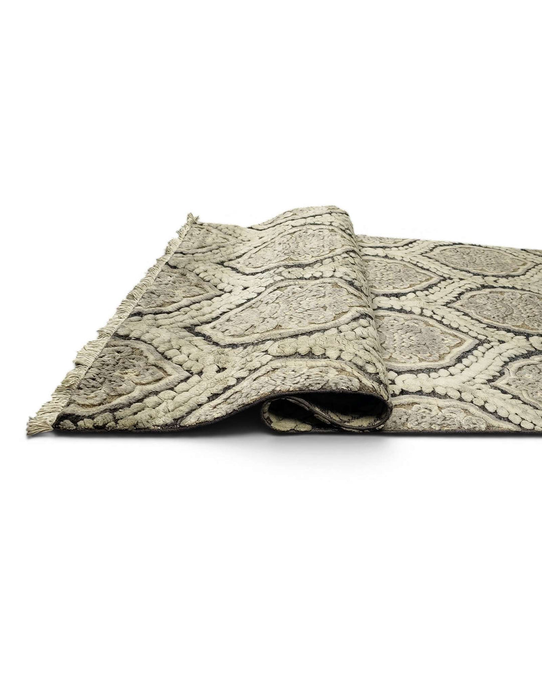 Corner of charcoal Afghan Gabbeh hand-knotted rug