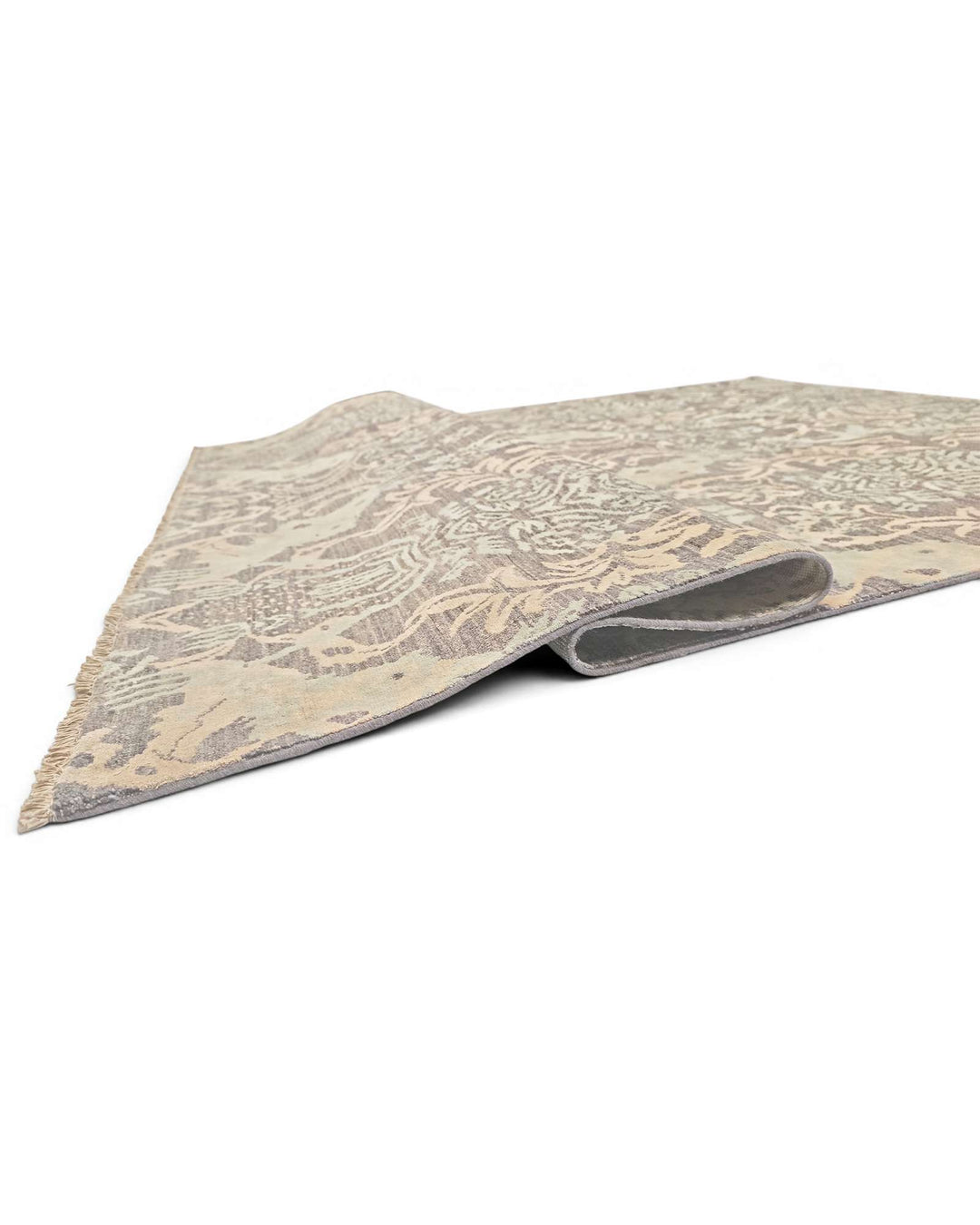 Hand-knotted Afghan Gabbeh rug in grey and brown wool and silk