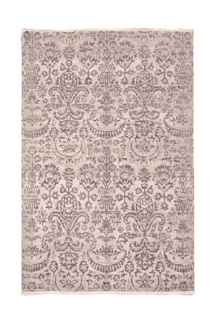 Soft purple floral Afghan Gabbeh rug in wool and silk