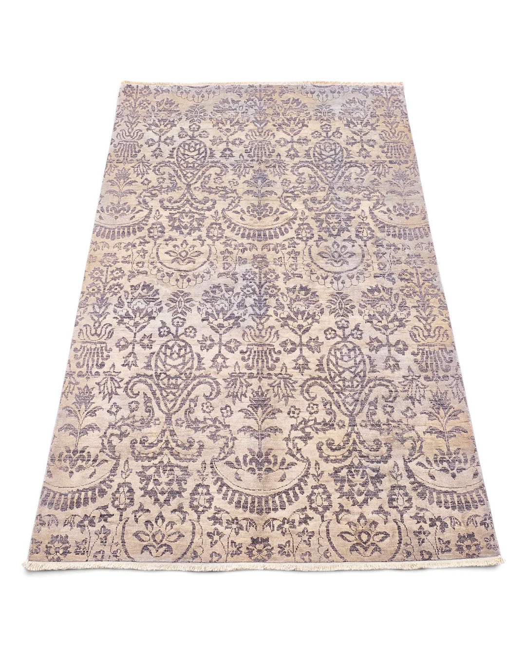 Wool and silk pile of soft purple floral Gabbeh rug