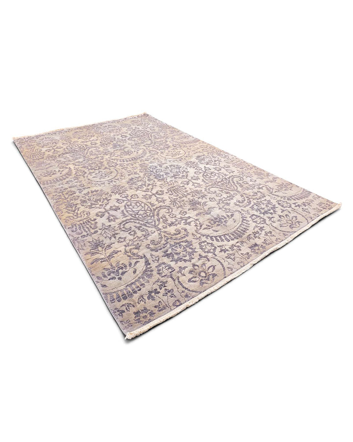 One-of-a-kind soft purple floral Afghan Gabbeh rug