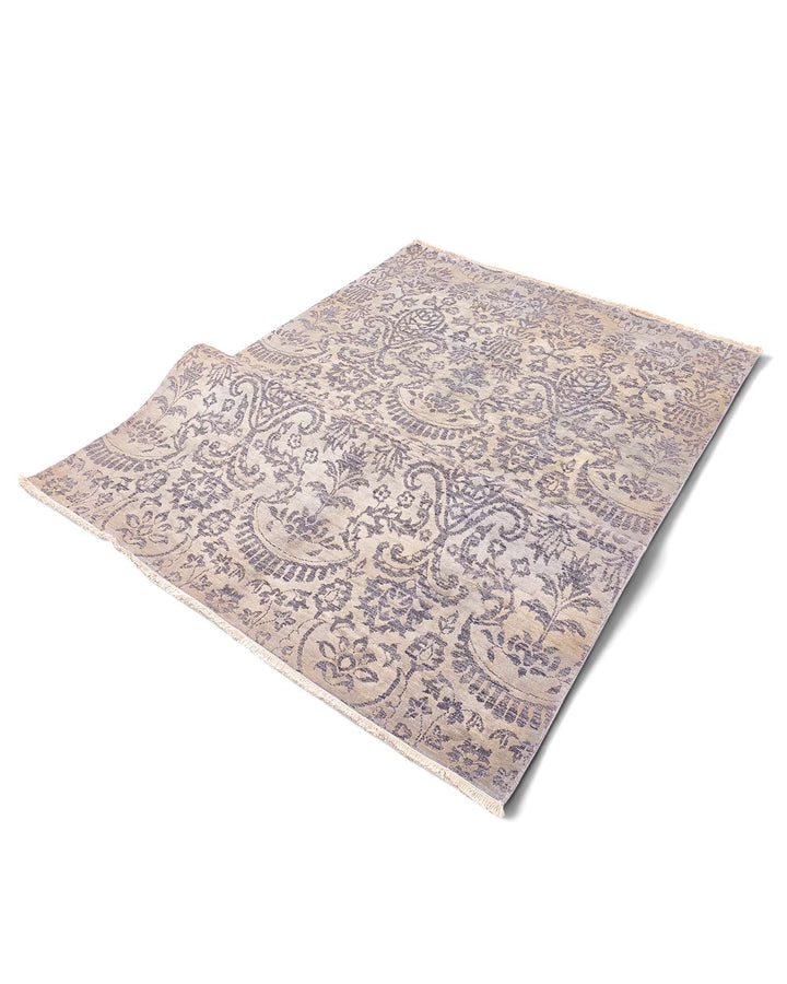 Hand-knotted Afghan Gabbeh rug with silk floral in soft purple
