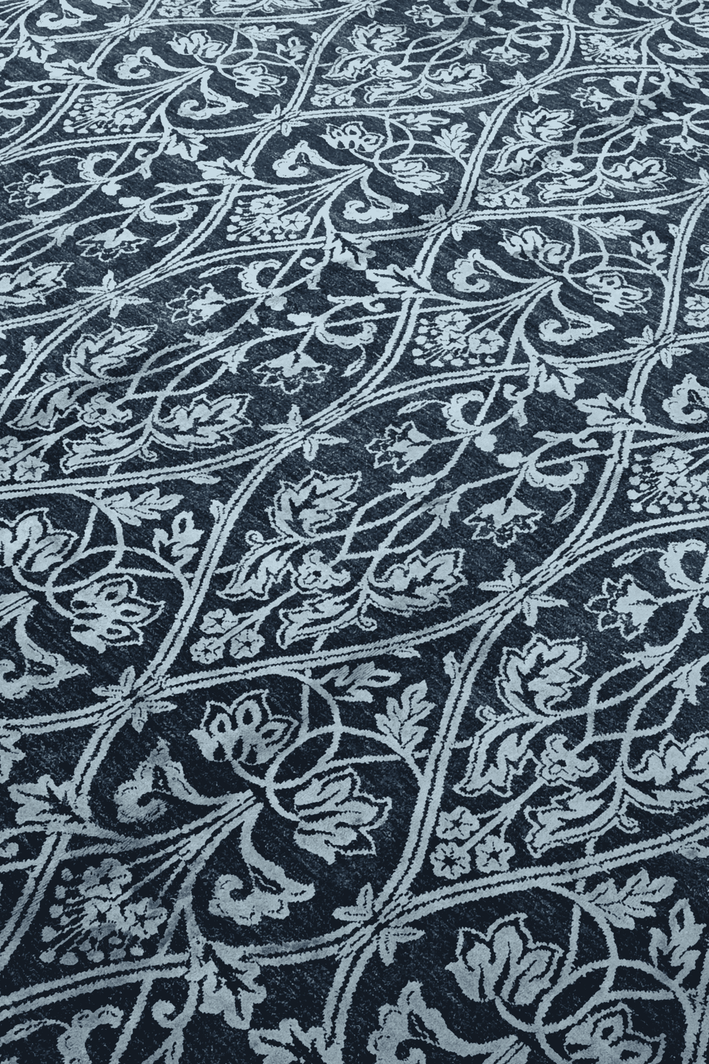 Trellis detail in indigo on Afghan Ghazni wool and silk rug