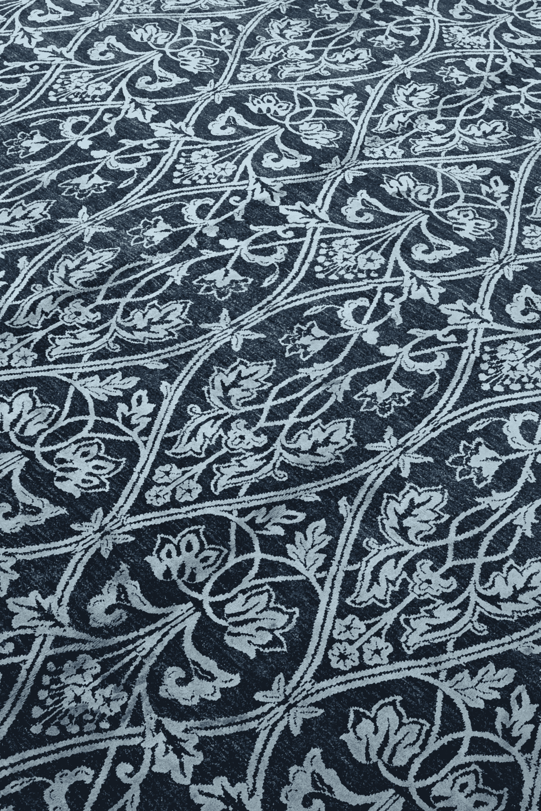 Trellis detail in indigo on Afghan Ghazni wool and silk rug