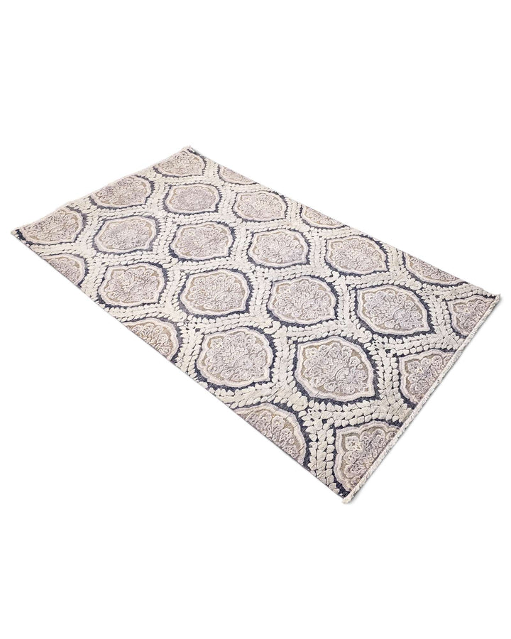 One-of-a-kind pearl white damask Afghan Gabbeh rug