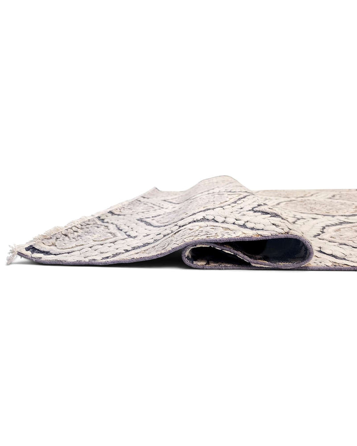 Hand-knotted Afghan Gabbeh rug with silk damask in pearl white
