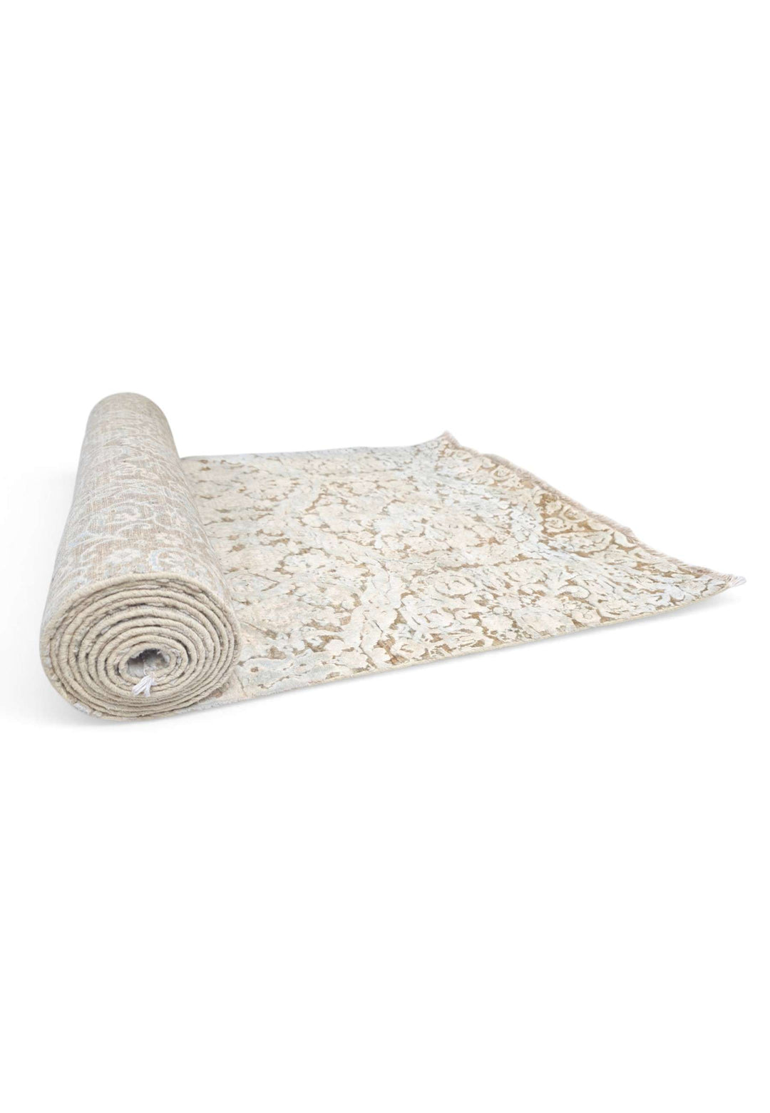 Ivory and taupe damask runner for a long hallway, 364cm