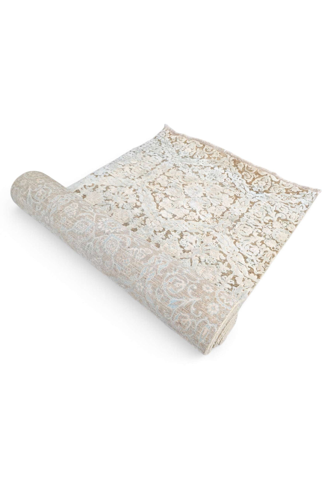 One-of-a-kind ivory and taupe Afghan wool and silk runner