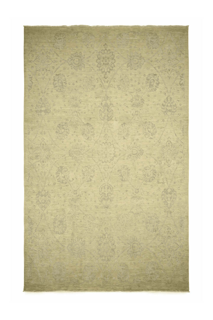Khaki Afghan Ghazni Silk Rug, floral design, hand-knotted, 202×302cm