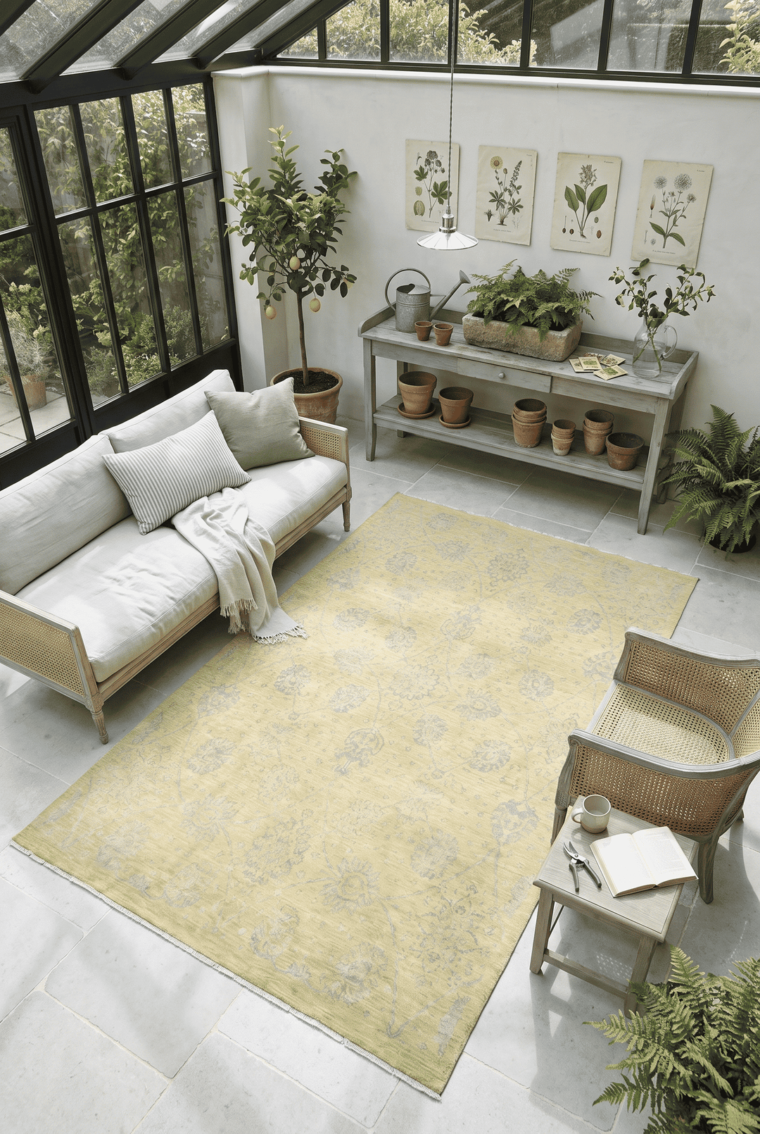 Khaki Afghan Ghazni Silk Rug, hand-knotted, 202×302cm, photo 2