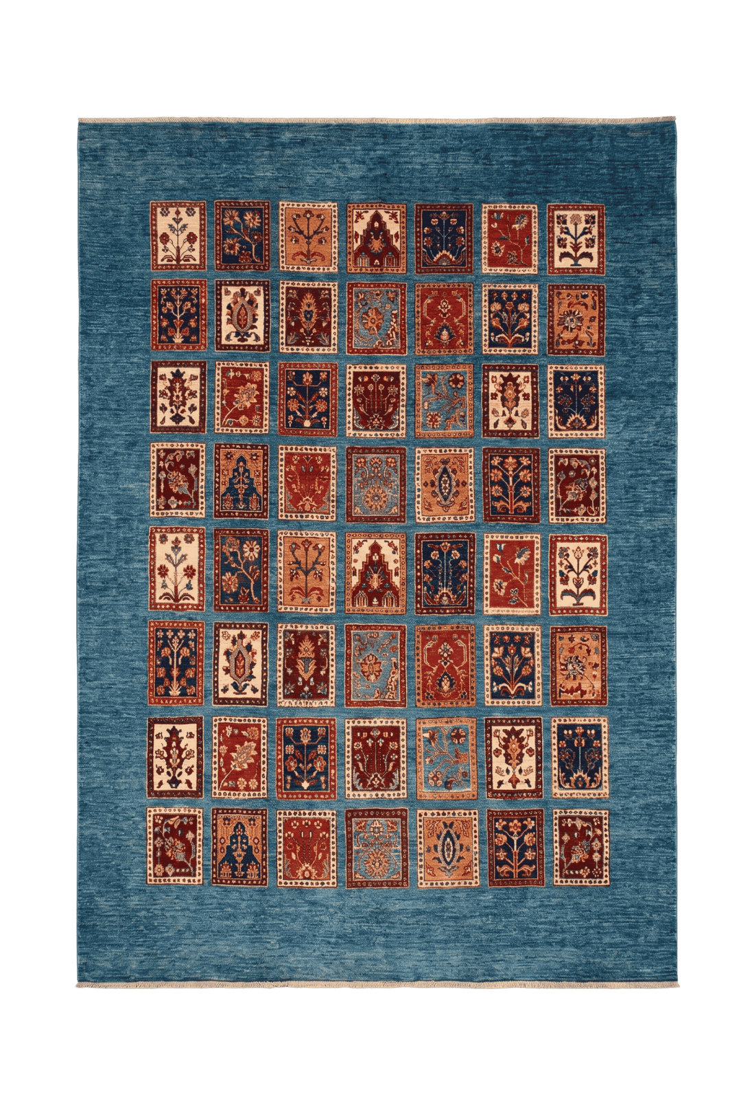 Multicolour Afghan Gabbeh rug in hand-knotted wool and silk