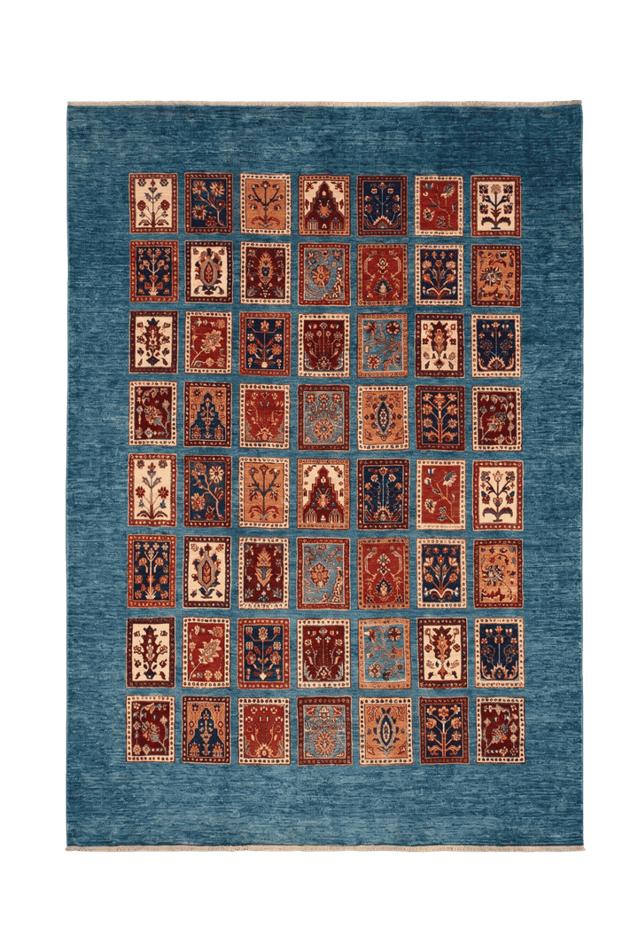 Multicolour Afghan Gabbeh rug in hand-knotted wool and silk