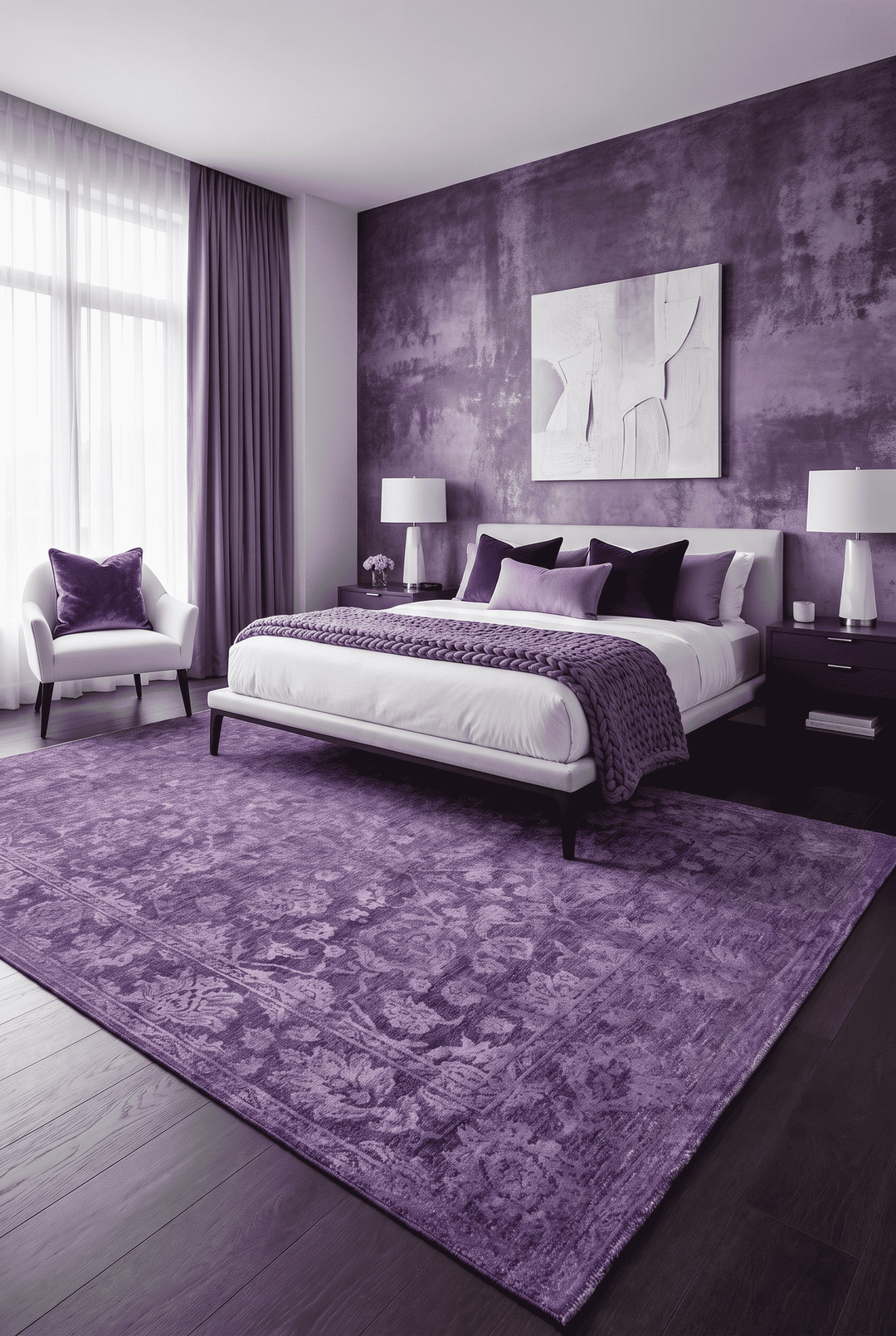 Floral detail in purple on Afghan Ghazni wool and silk rug
