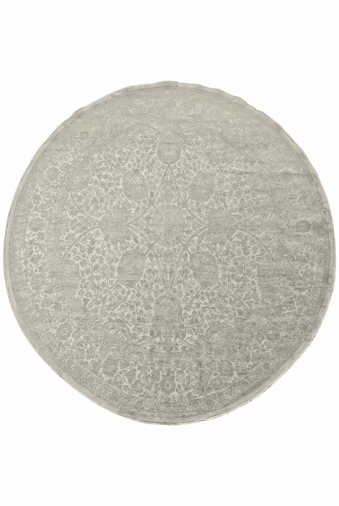 Sage and cream concentric floral round rug, 245×245cm, wool and silk