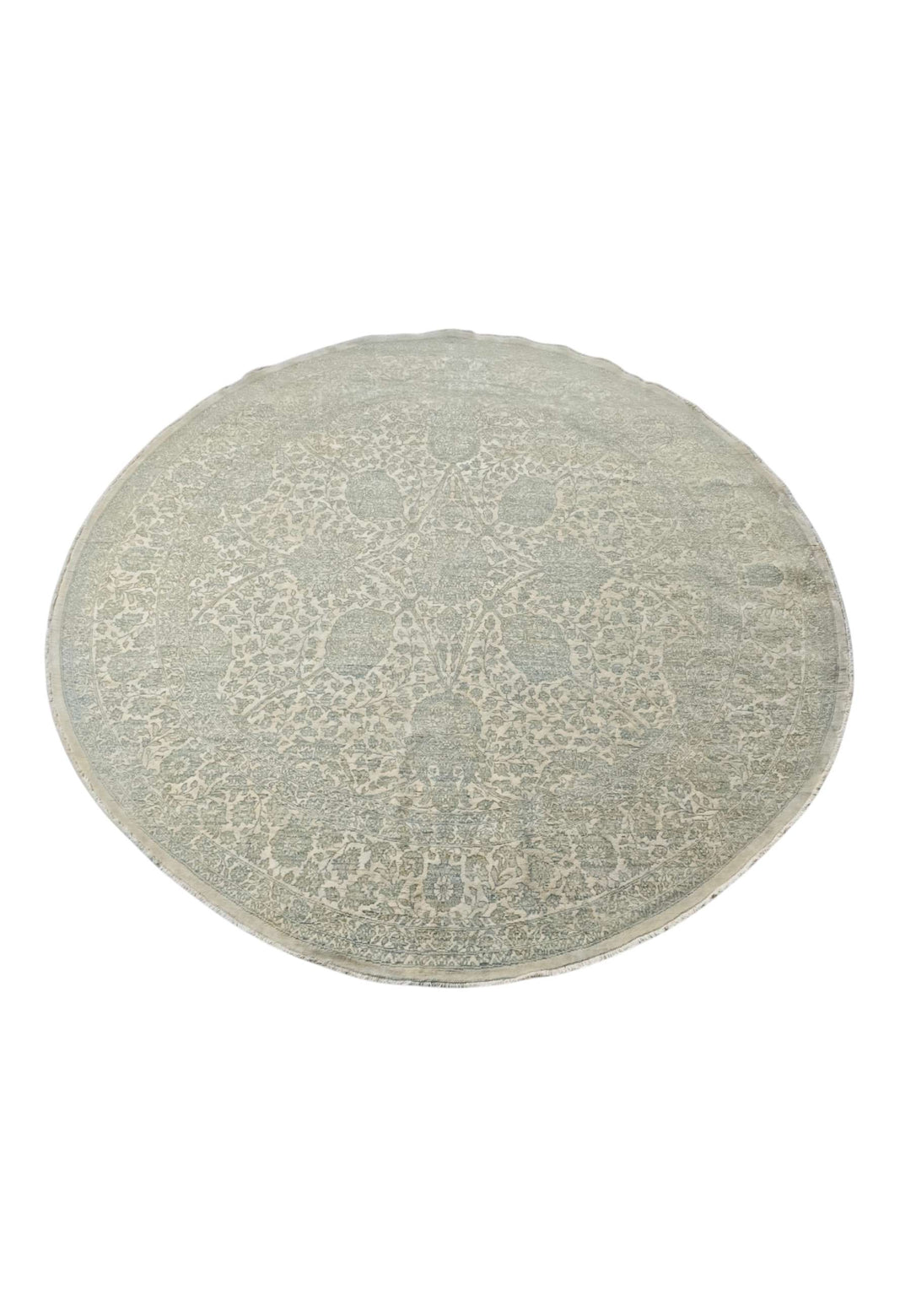 Circular edge of sage concentric round Ghazni rug