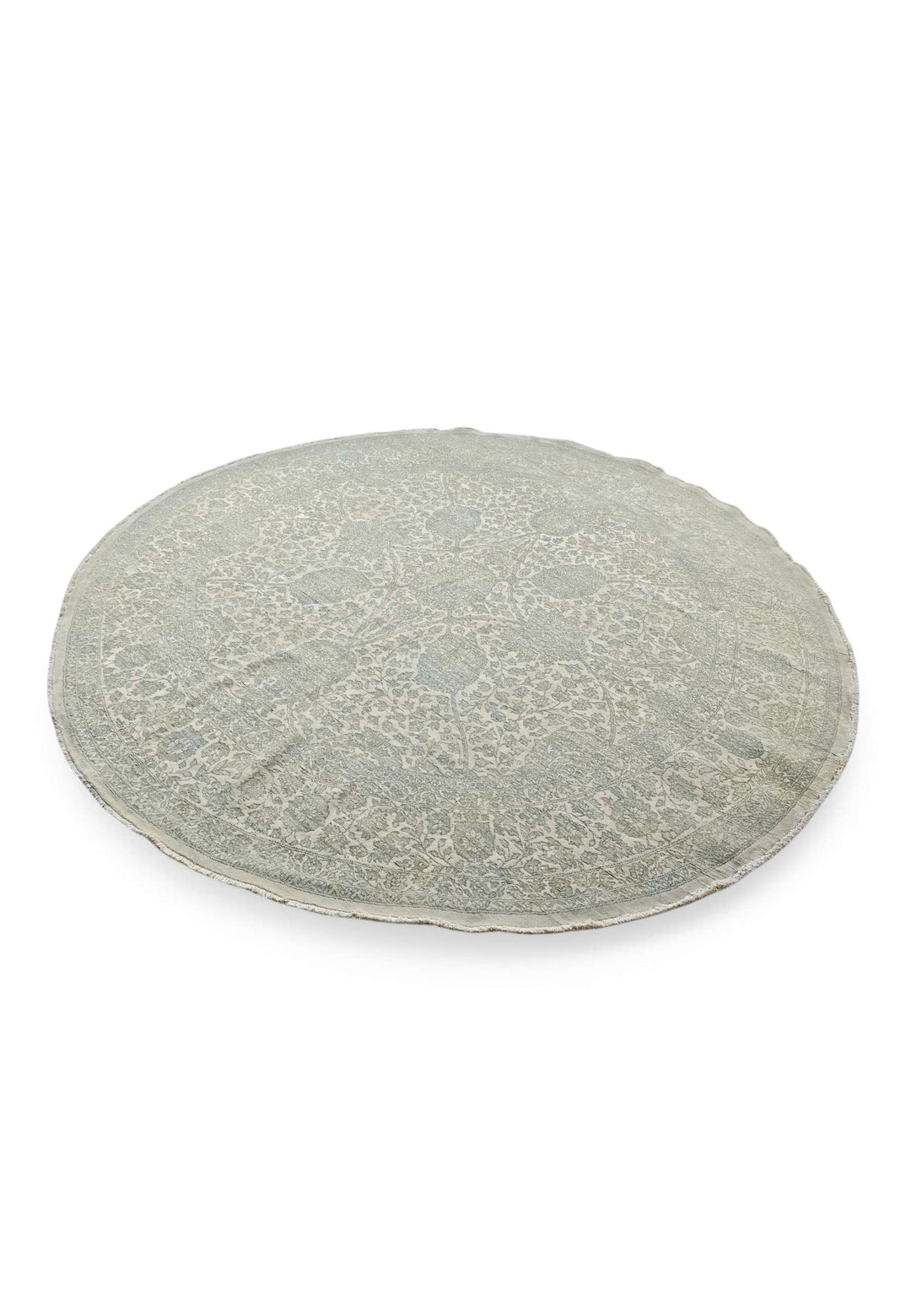 Wool and silk pile of sage cream round rug, 245×245cm