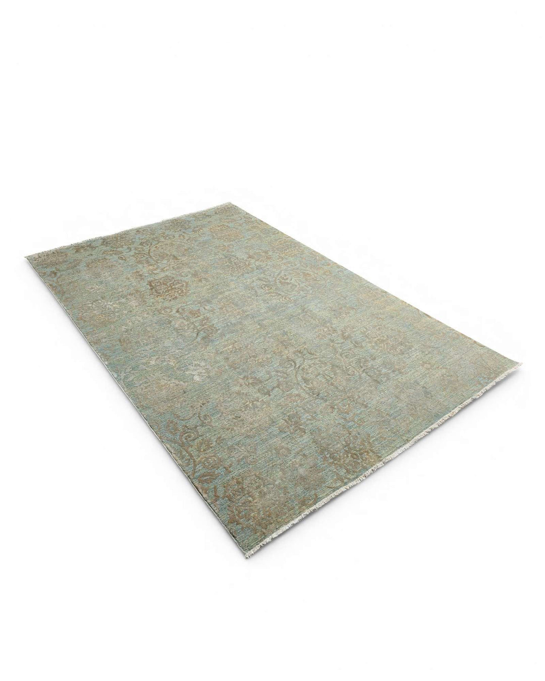 Sage green floral rug for a bedroom, about 2 tatami