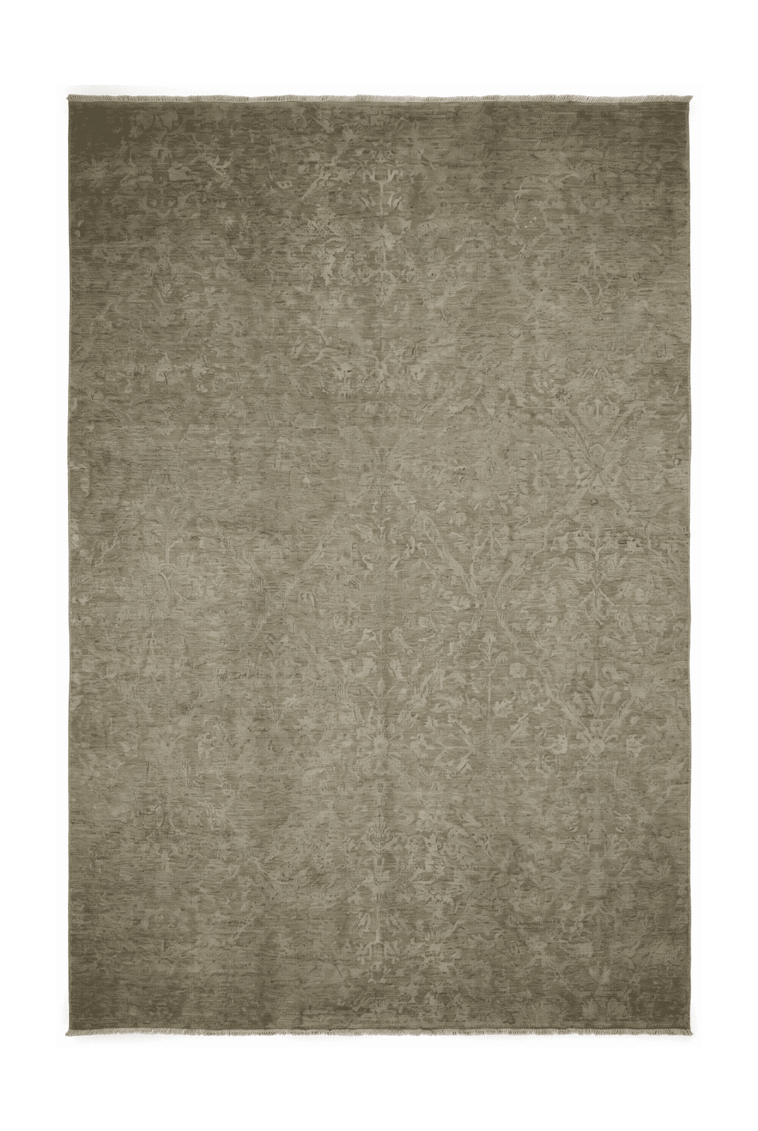 Sage Green Afghan Ghazni Silk Rug, floral design, hand-knotted, 187×295cm