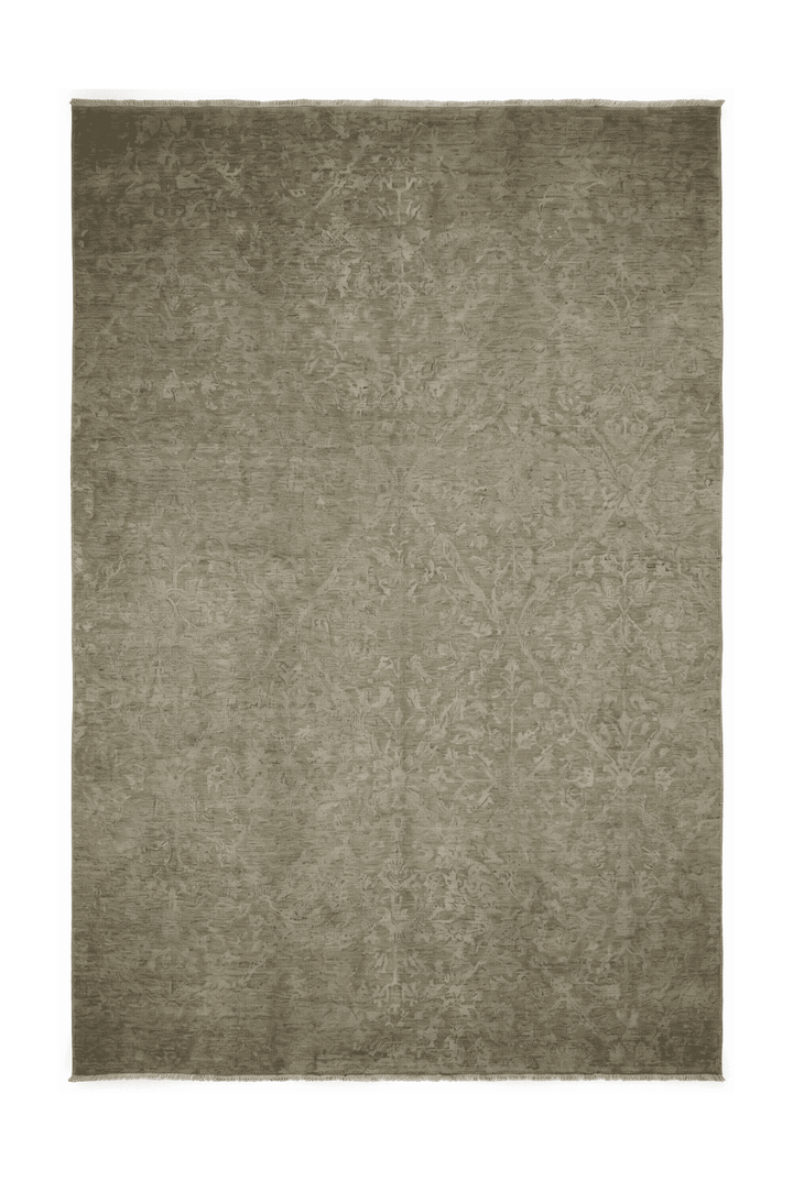 Sage Green Afghan Ghazni Silk Rug, floral design, hand-knotted, 187×295cm