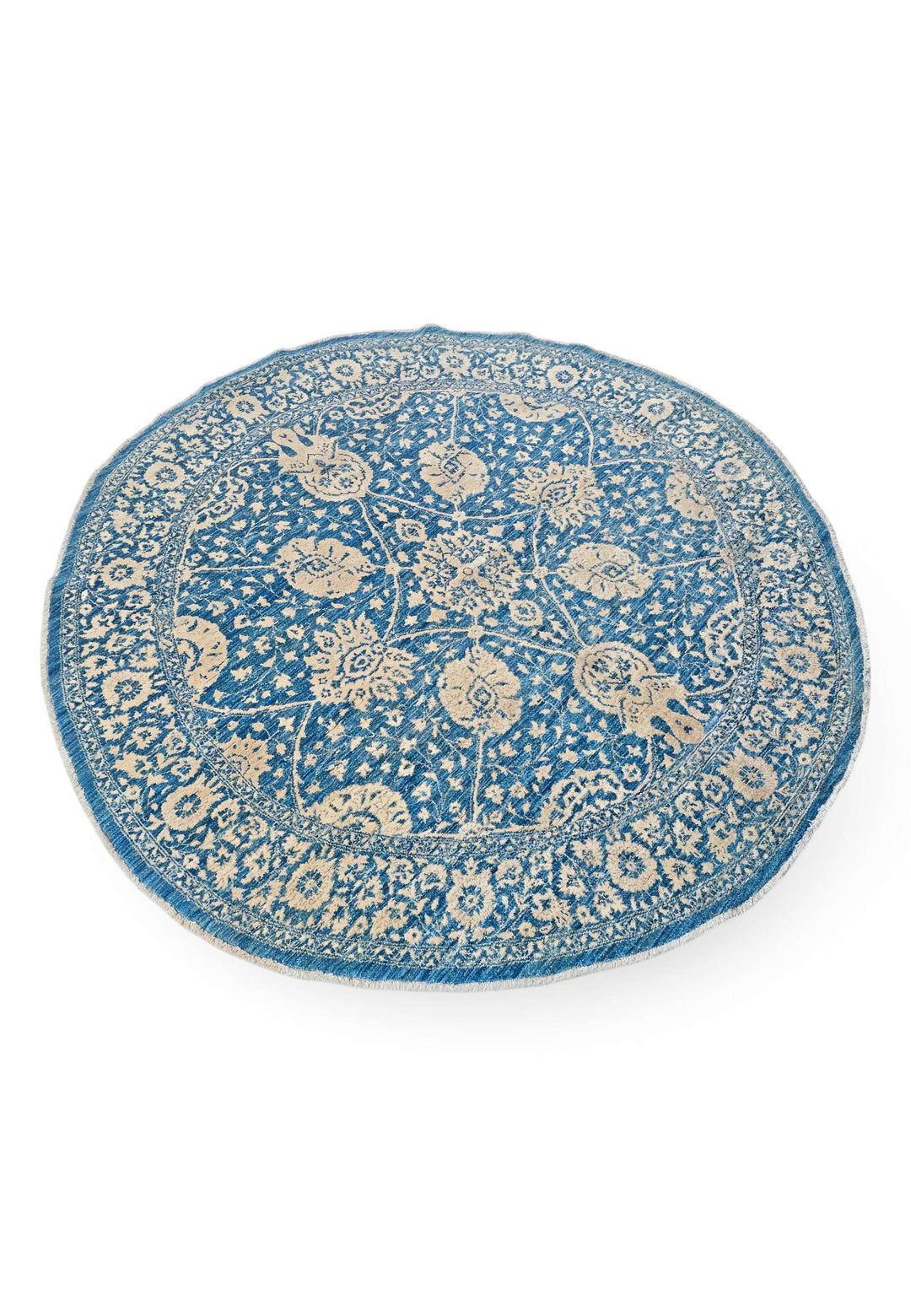 Slate blue round Ghazni rug 185×188cm, Afghanistan craftsmanship