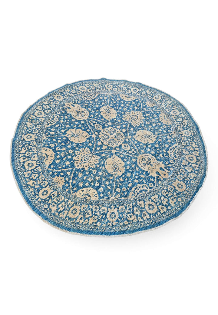 Slate blue round Ghazni rug 185×188cm, Afghanistan craftsmanship