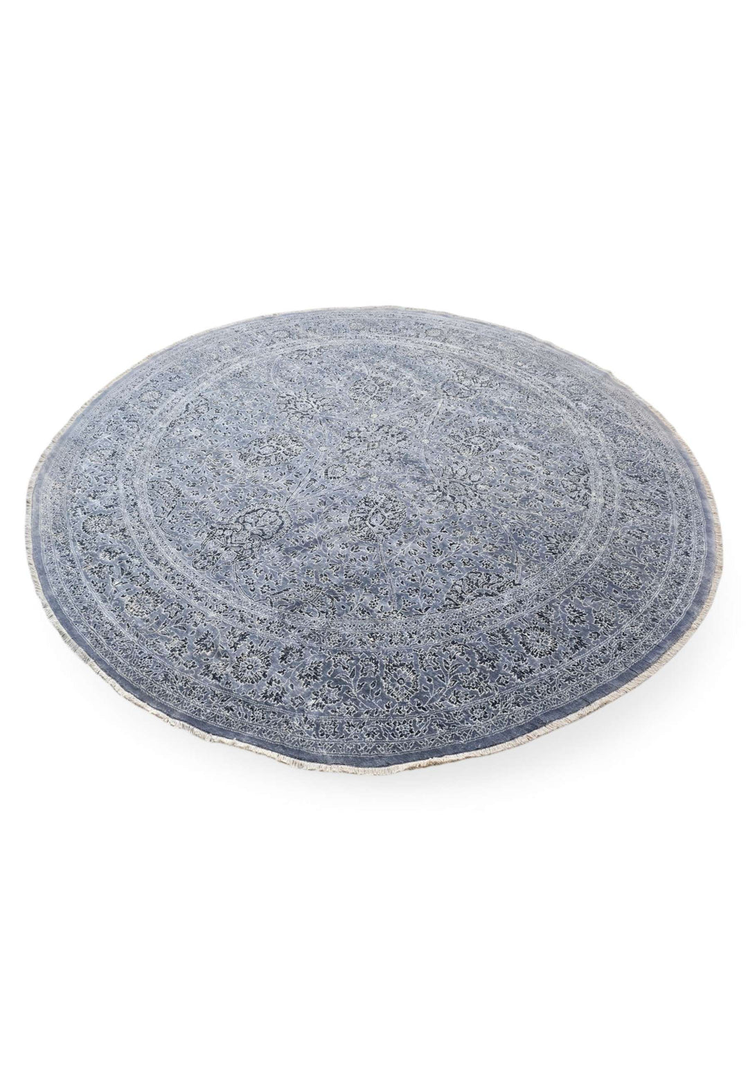 Wool and silk pile of slate silver round rug, 243×242cm