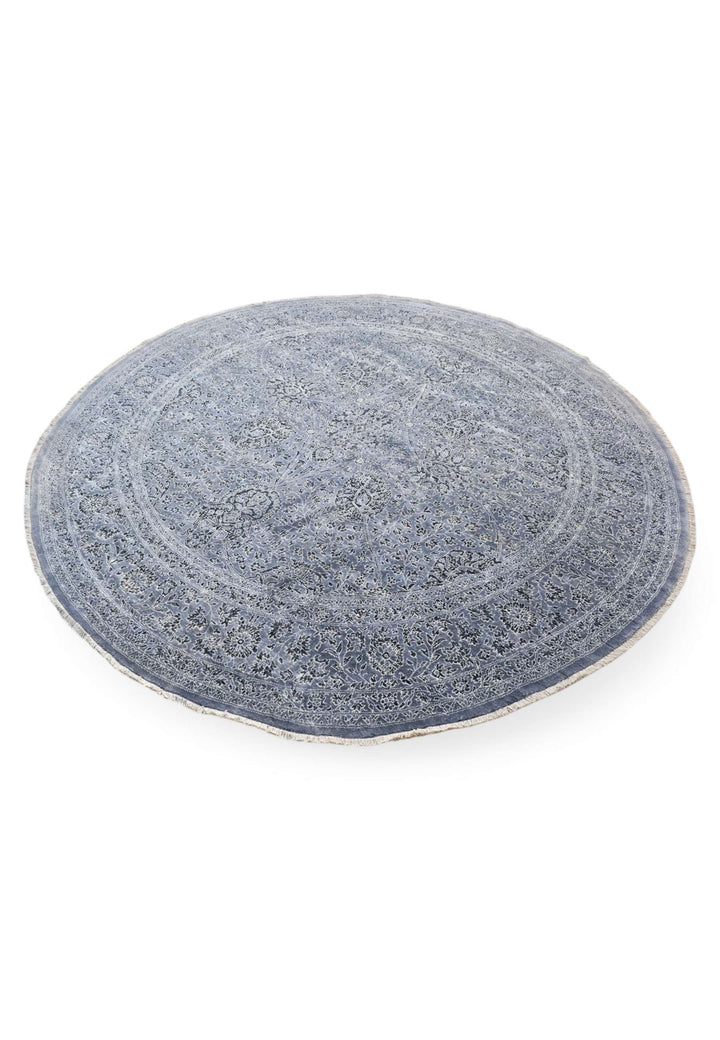 Wool and silk pile of slate silver round rug, 243×242cm