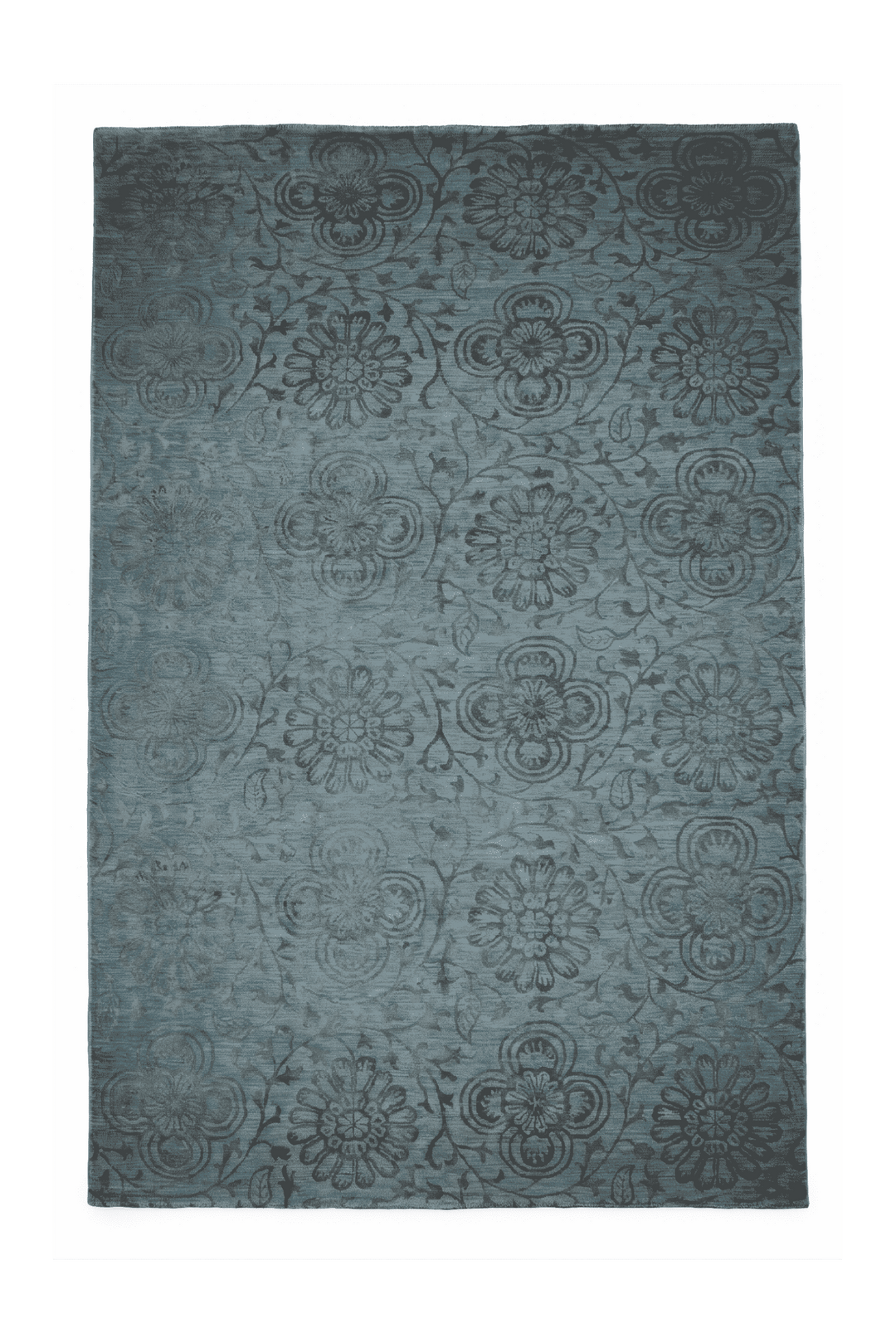 Soft Turquoise Afghan Ghazni Silk Rug, floral design, hand-knotted, 182×275cm