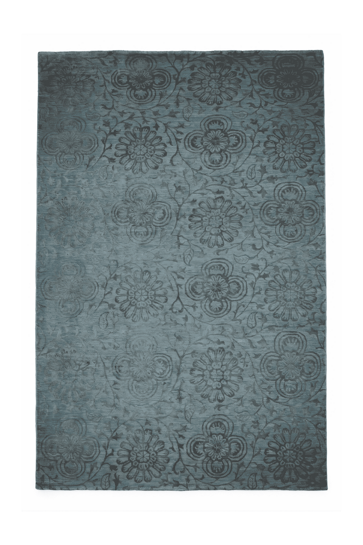 Soft Turquoise Afghan Ghazni Silk Rug, floral design, hand-knotted, 182×275cm