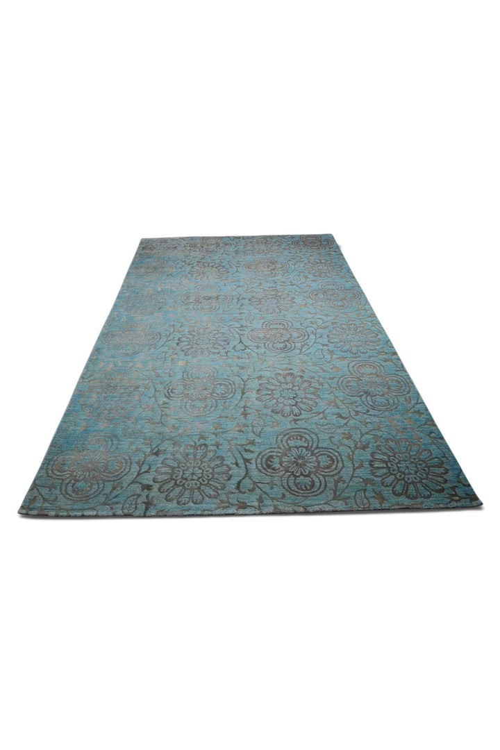 Soft Turquoise Afghan Ghazni Silk Rug, hand-knotted, 182×275cm, photo 4