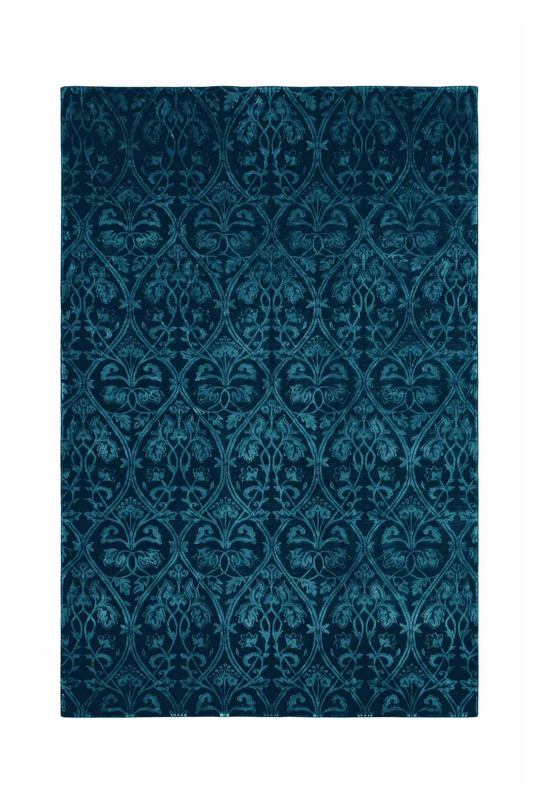 Teal Blue Afghan Ghazni Silk Rug, floral design, hand-knotted, 180×278cm